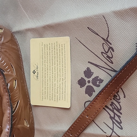 Patricia Nash Leather Cut Out Tooled Ninetta Tote Bucket Hobo Bag Tan - Picture 11 of 13